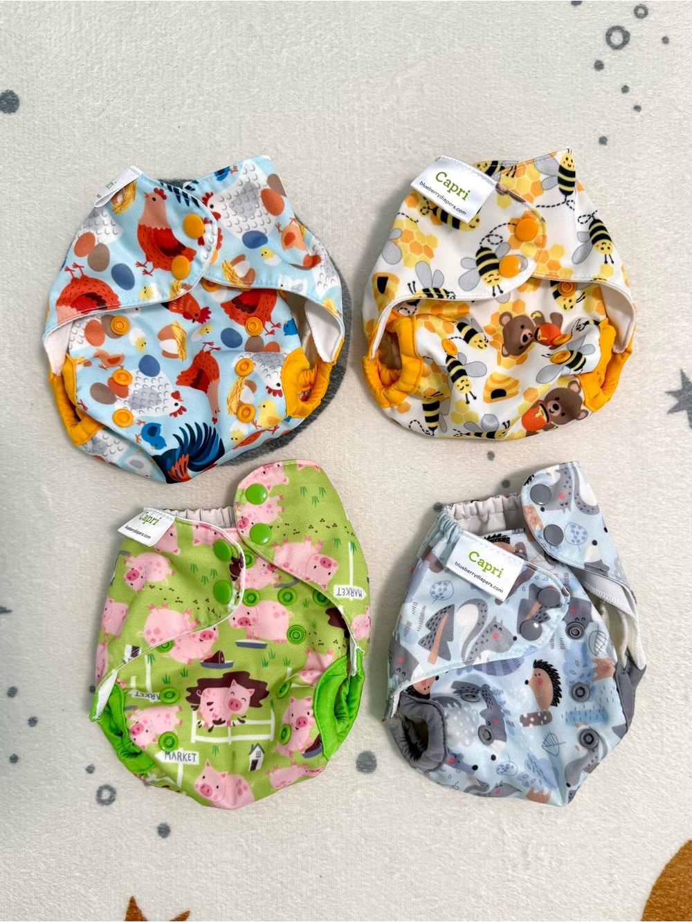 4 Blueberry Capri Reusable Waterproof Cloth Diaper Covers - Newborn